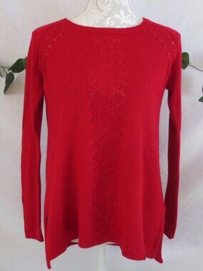 Candie's Sweater Red Hi-Low Open Knit Vintage Lightweight Acrylic Pull On Size S